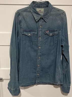 Hollister Men's Casual Denim Snap Button-Down Shirt